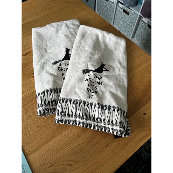 Halloween Witch If the Broom Fits Set of 2 Hand Towels - Picture 1 of 4
